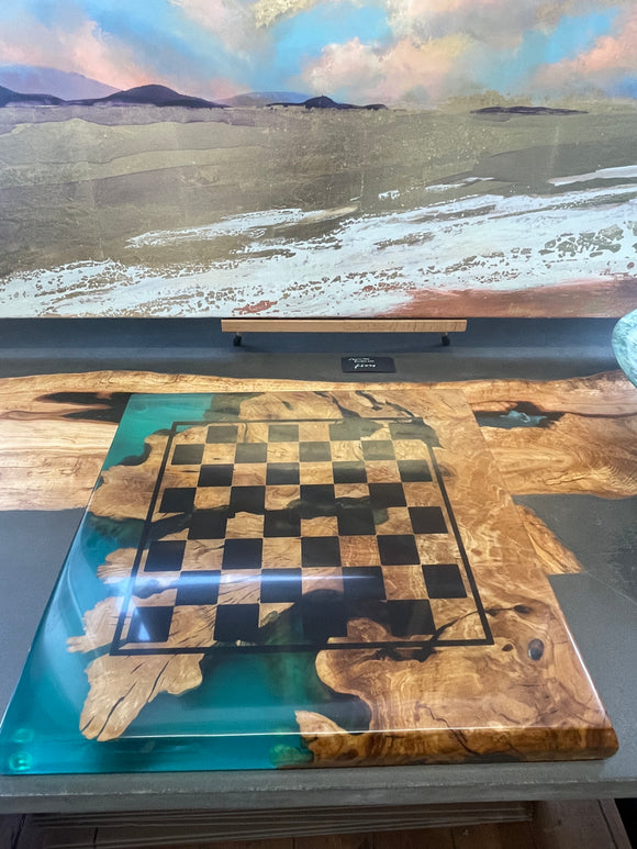 Olive wood and resin Chessboard